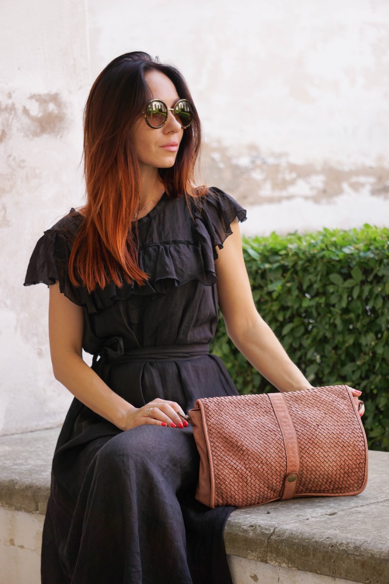 Vintage woven leather women crossbody bag